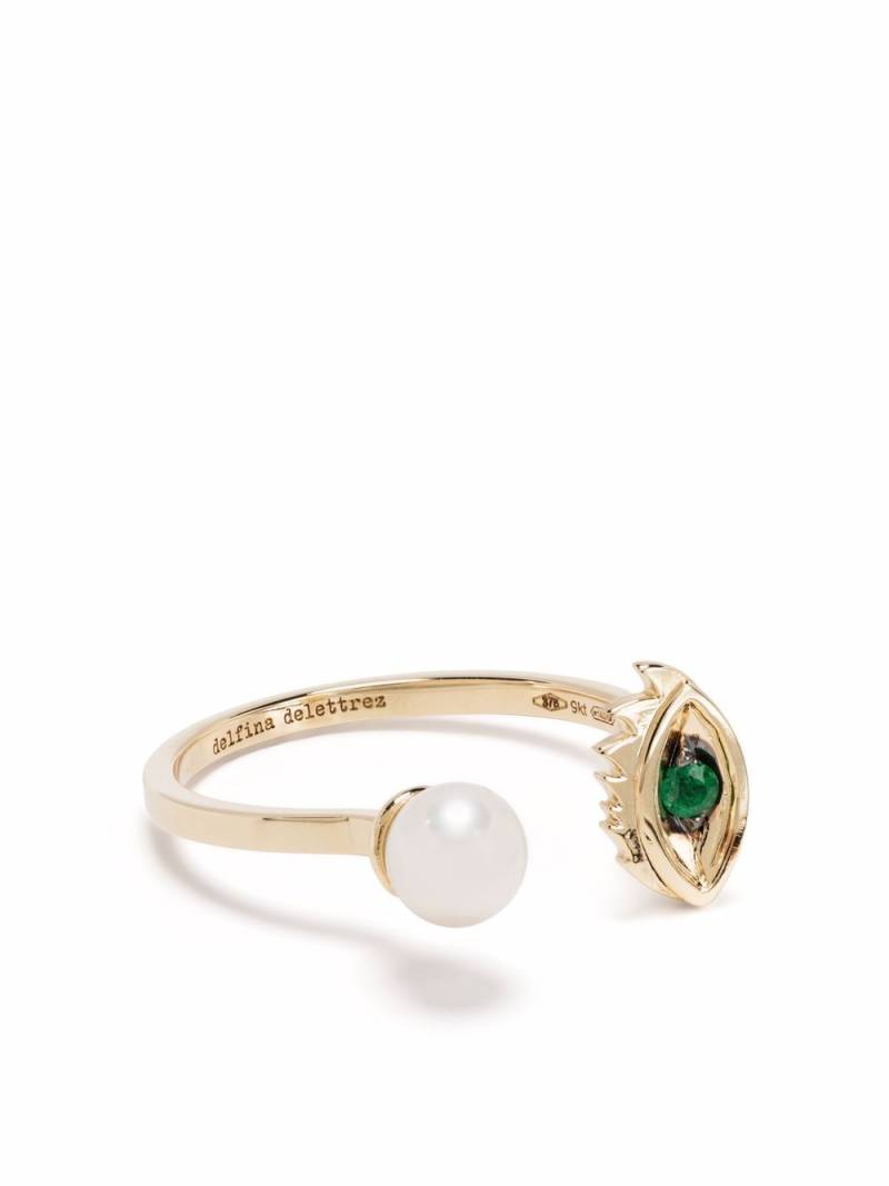 Delfina Delettrez 9kt yellow gold Micro-Eye Piercing emerald and pearl ring von Delfina Delettrez