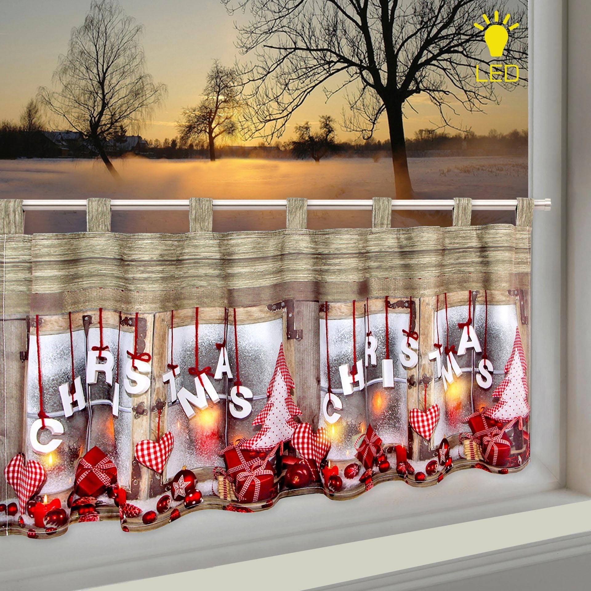 Delindo Lifestyle Scheibengardine »CHRISTMAS«, (1 St.), HxB: 45x120, mit LED-Beleuchtung von Delindo Lifestyle