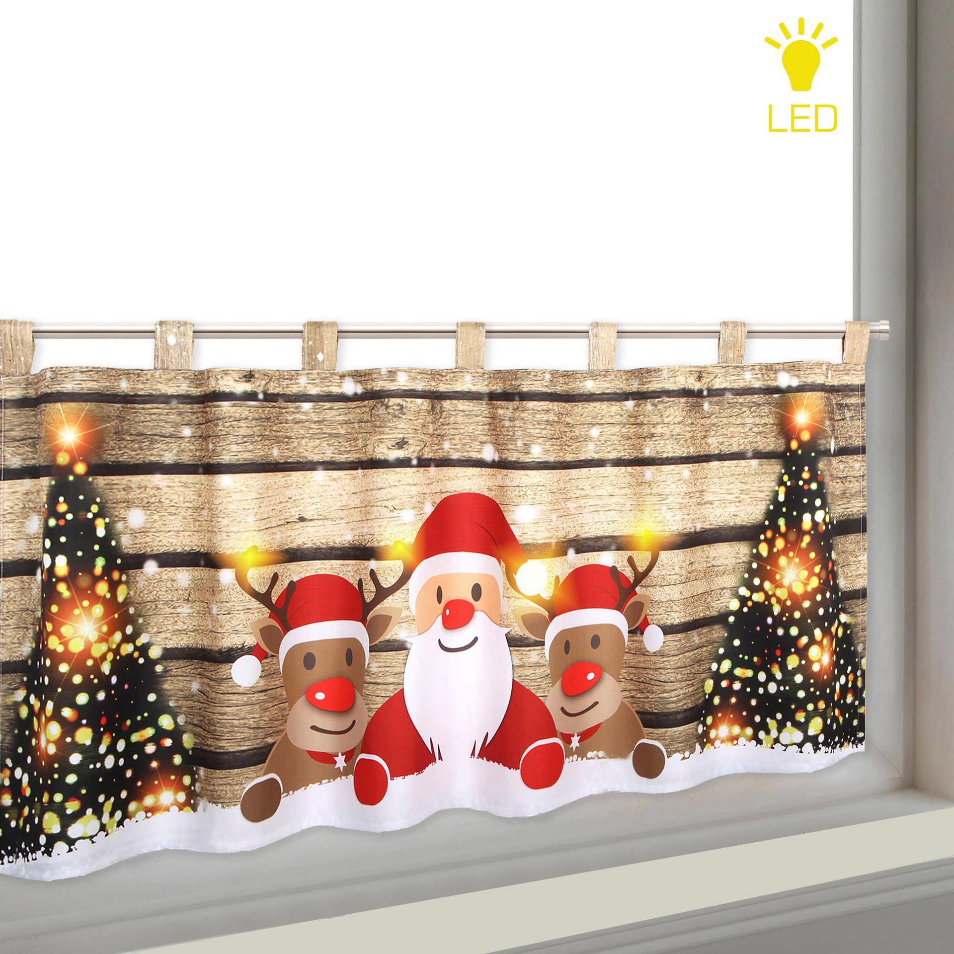 Delindo Lifestyle Scheibengardine »WEIHNACHTS-TEAM«, (1 St.), HxB: 45x120, mit LED-Beleuchtung von Delindo Lifestyle