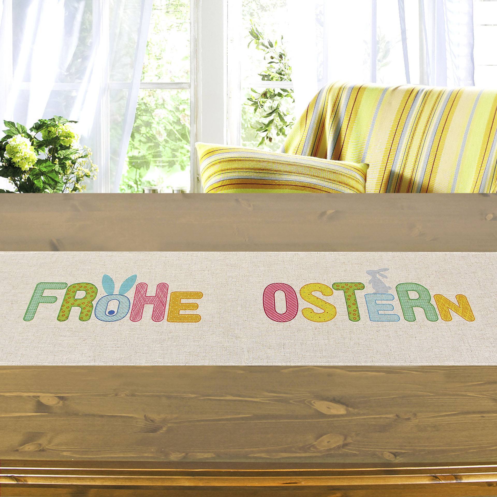 Delindo Lifestyle Tischläufer »FROHE OSTERN«, Glattes Gewebe, bedruckt von Delindo Lifestyle