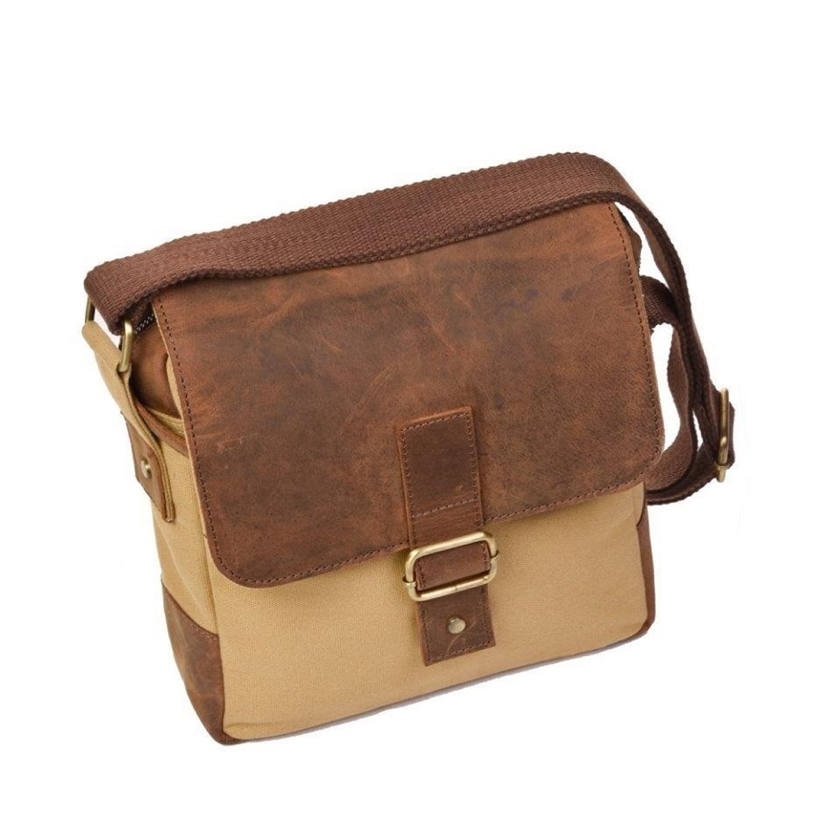 Aktenmappe S mit Überschlag aus Canvas/Leder in Beige/Braun Aktenmappe S mit Überschlag aus Canvas/Leder in Beige/Braun von Dermata Lederwaren