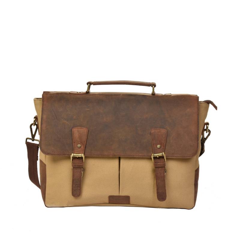 Aktentasche aus Canvas/Leder in Beige/Braun von Dermata Lederwaren