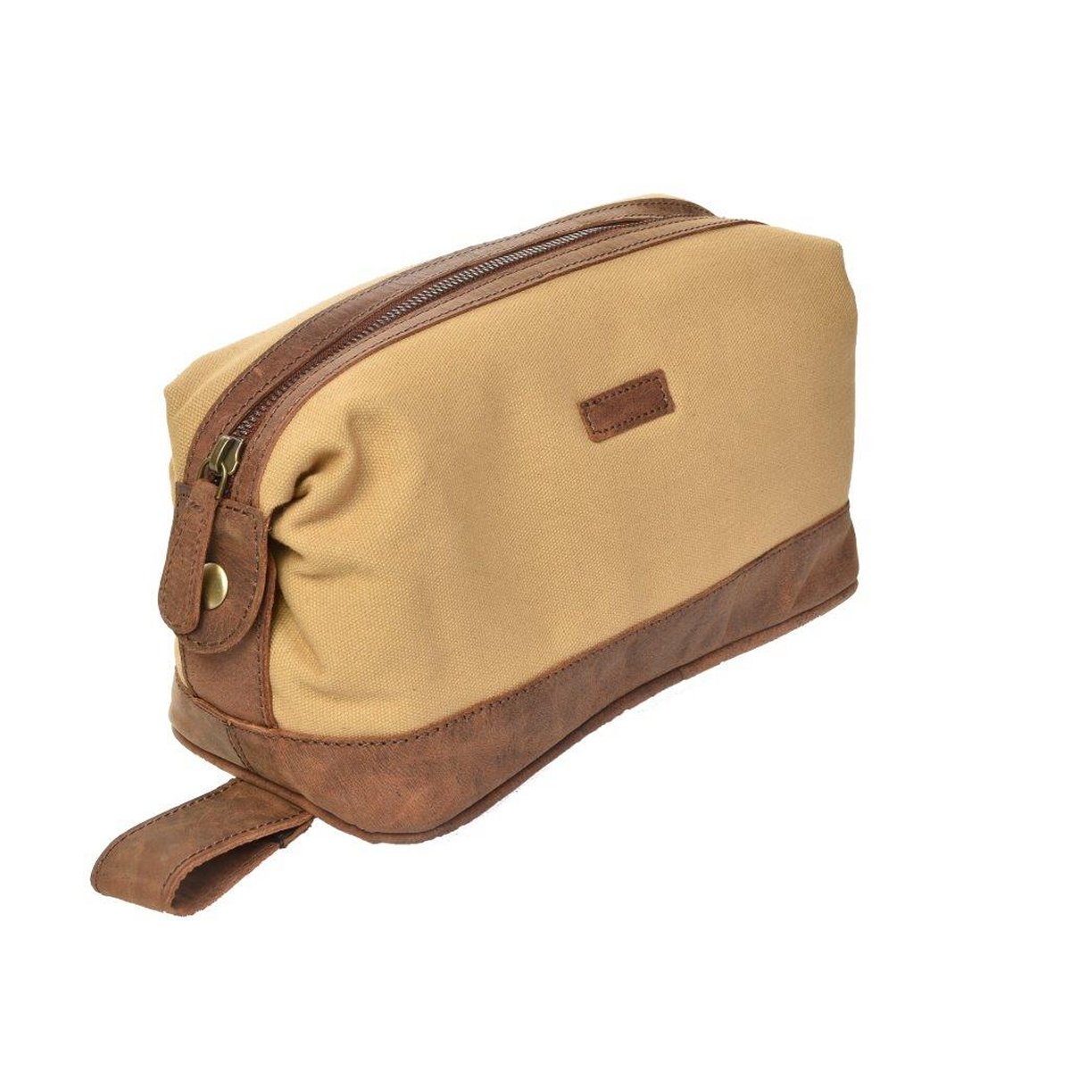 Kulturbeutel aus Canvas/Leder in Beige/Braun von Dermata Lederwaren