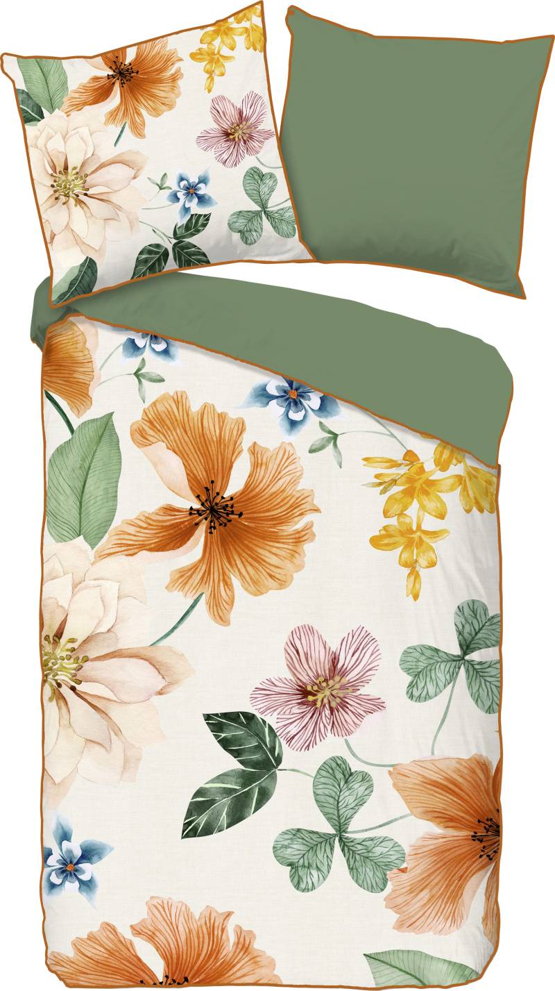 Descanso Wendebettwäsche »Annabelle«, Baumwolle, Satin, 135x200, Biese, Reissverschluss, Wendeoptik, Blumen von Descanso