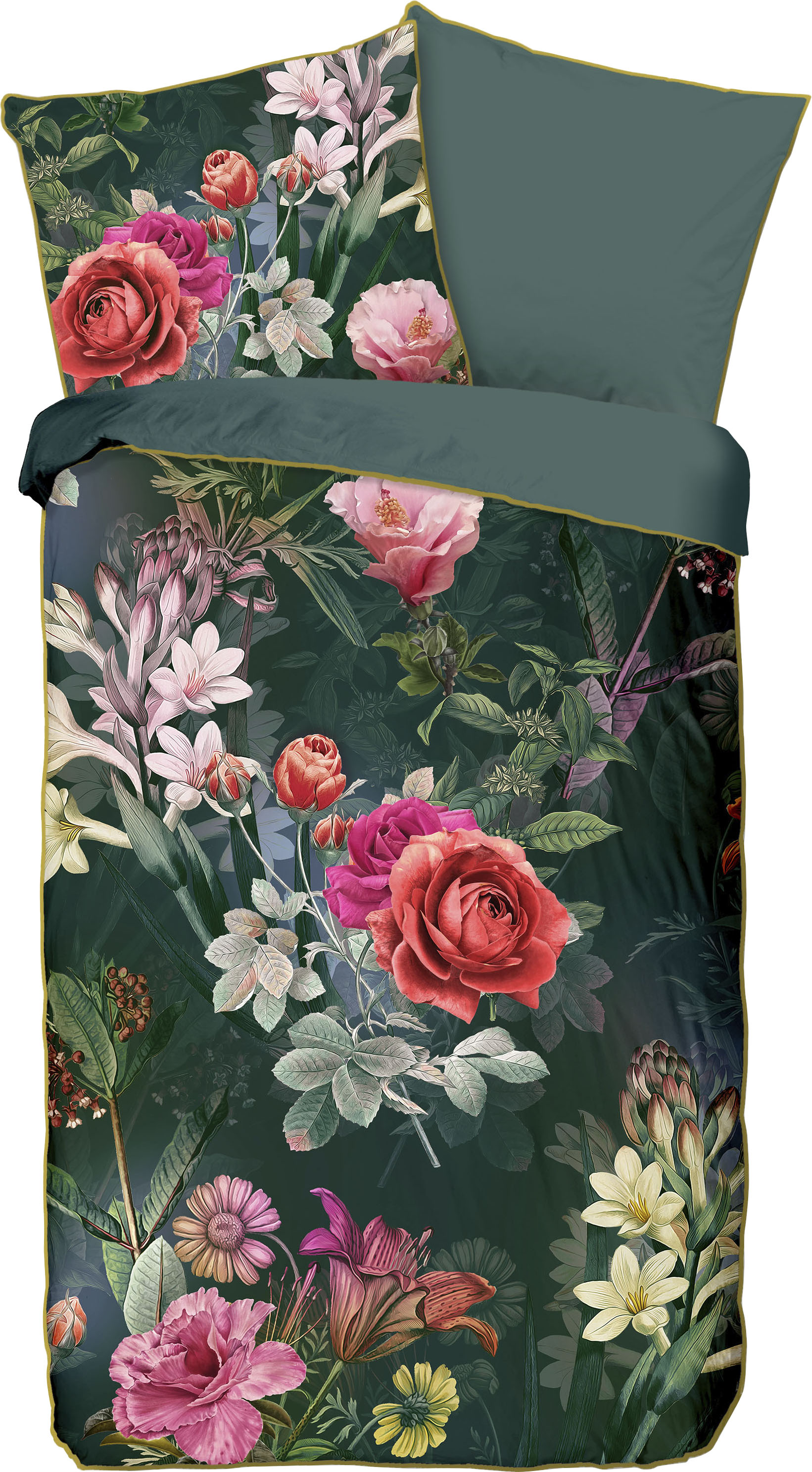 Descanso Wendebettwäsche »Simone«, Mako Satin, 135x200, Biese, Reissverschluss, Wende, Blumen, Bordeaux von Descanso