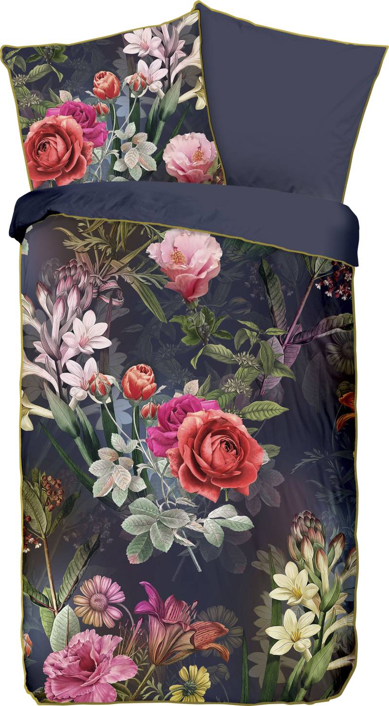 Descanso Wendebettwäsche »Simone«, Mako Satin, 135x200, Biese, Reissverschluss, Wende, Blumen, Bordeaux von Descanso