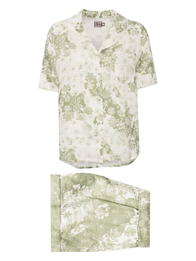 Desmond & Dempsey Flowers of Time linen short shirt pyjama set - White von Desmond & Dempsey