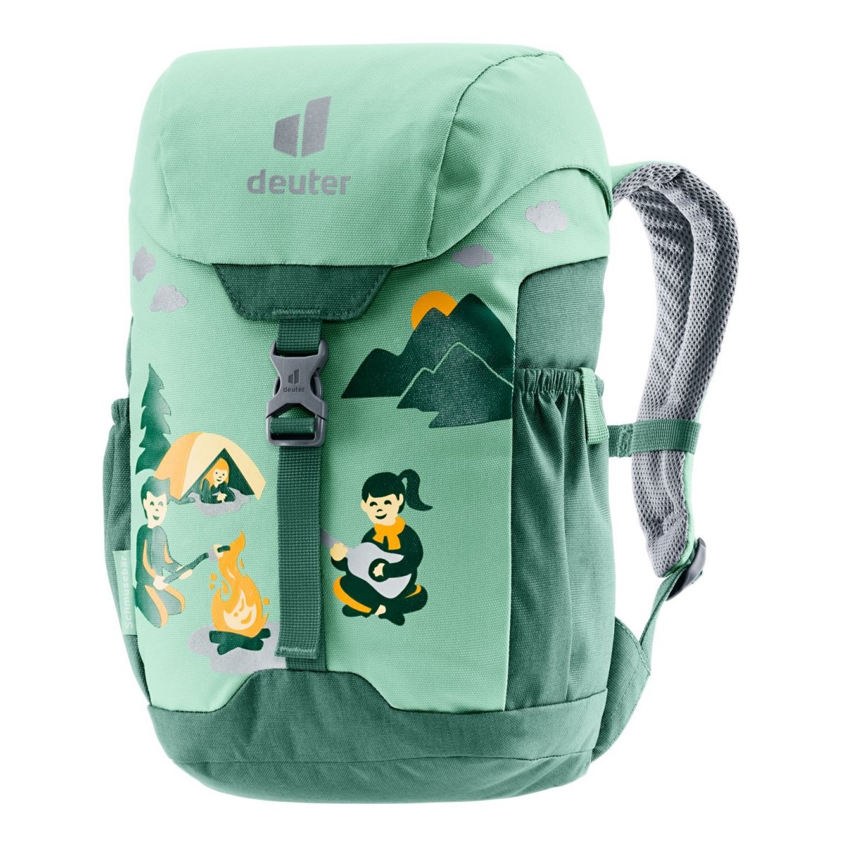 Schmusebär Kinderrucksack - Grün/Lagerfeuer von Deuter