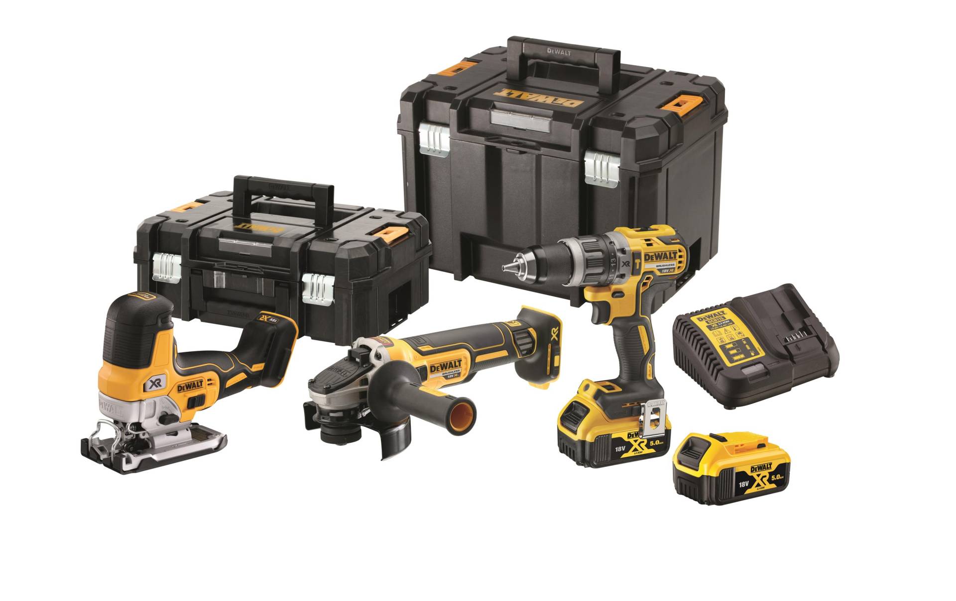 DeWalt Werkzeugset »Set 18 V mit 2 Batterien 5 Ah DCK329P2T-QW«, (Set, Betriebsart: Akkubetrieb), Funktionen: Bohren, Bohrschrauber, Lithium-Ionen Technologie von Dewalt