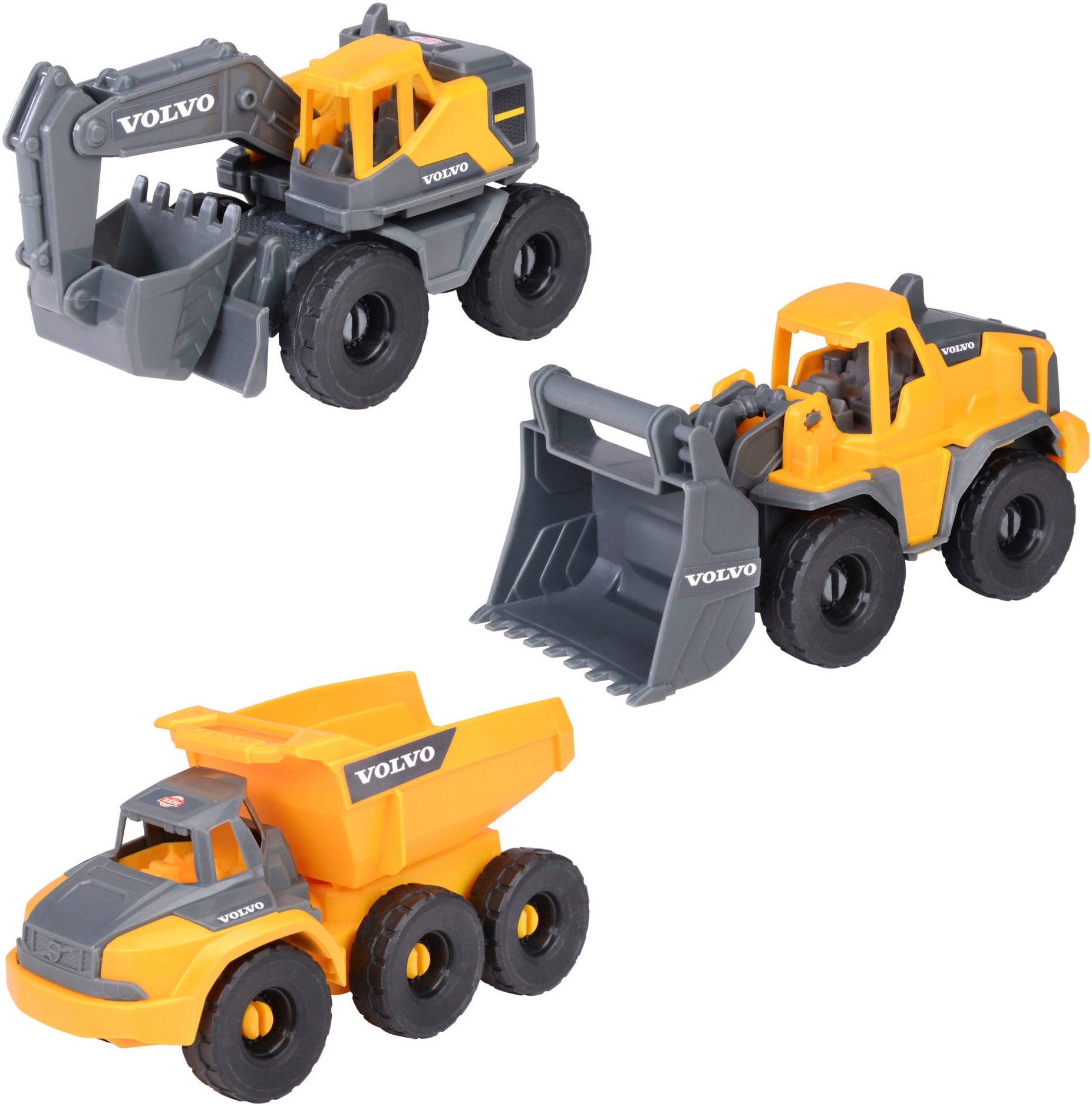 Dickie Toys Spielzeug-Baumaschine »Volvo Construction Set«, (Set, Bestehend aus Bagger, Radlader, Kipplaster) von Dickie Toys