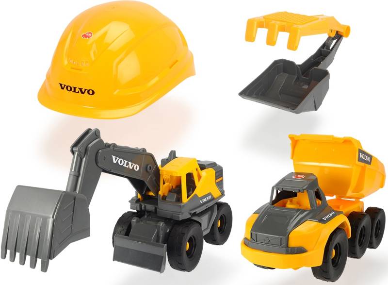 Dickie Toys Spielzeug-Helm »Volvo Construction Playset«, mit Schaufel/Rechen und 2 Baustellen-Fahrzeugen von Dickie Toys