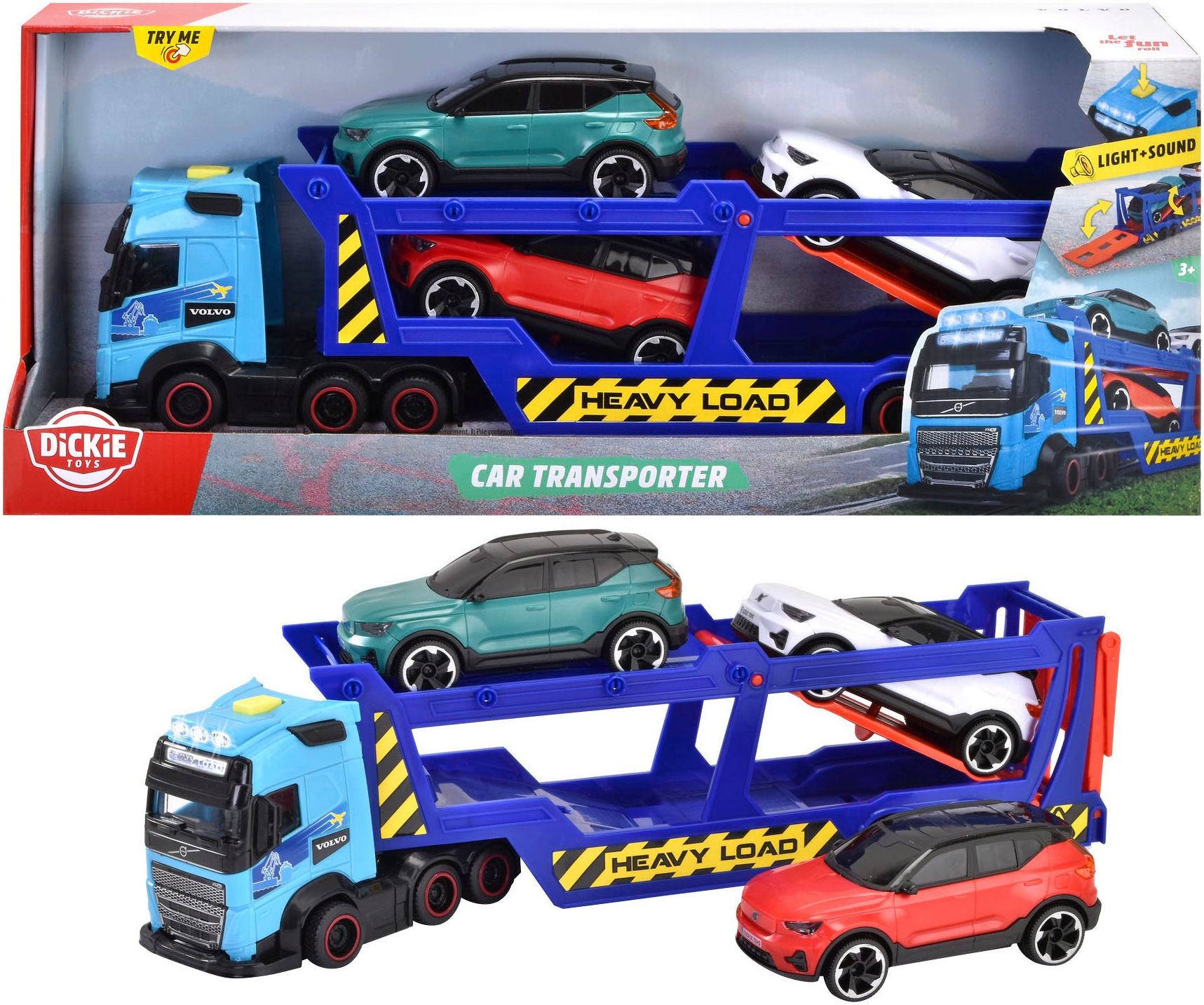 Dickie Toys Spielzeug-LKW »Volvo Auto-Transporter FH 16«, mit Licht und Sound; inkl. 3 Volvo Fahrzeugen von Dickie Toys