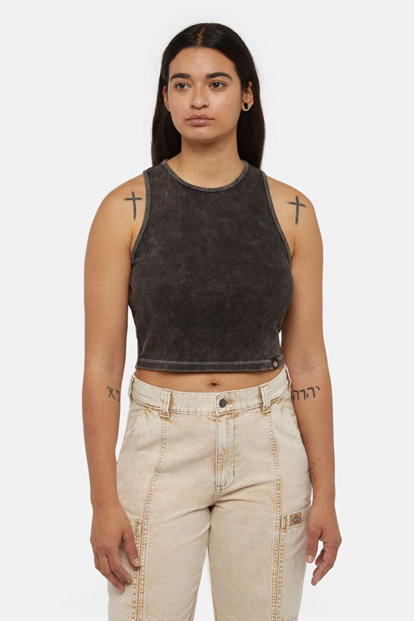 Dickies Geripptes Crop Tanktop | Black Acid Wash | Damen  | L von Dickies