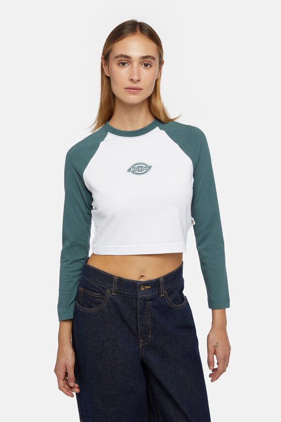 Dickies Sodaville Crop Langarmshirt | White + Lincoln Green | Damen  | M von Dickies