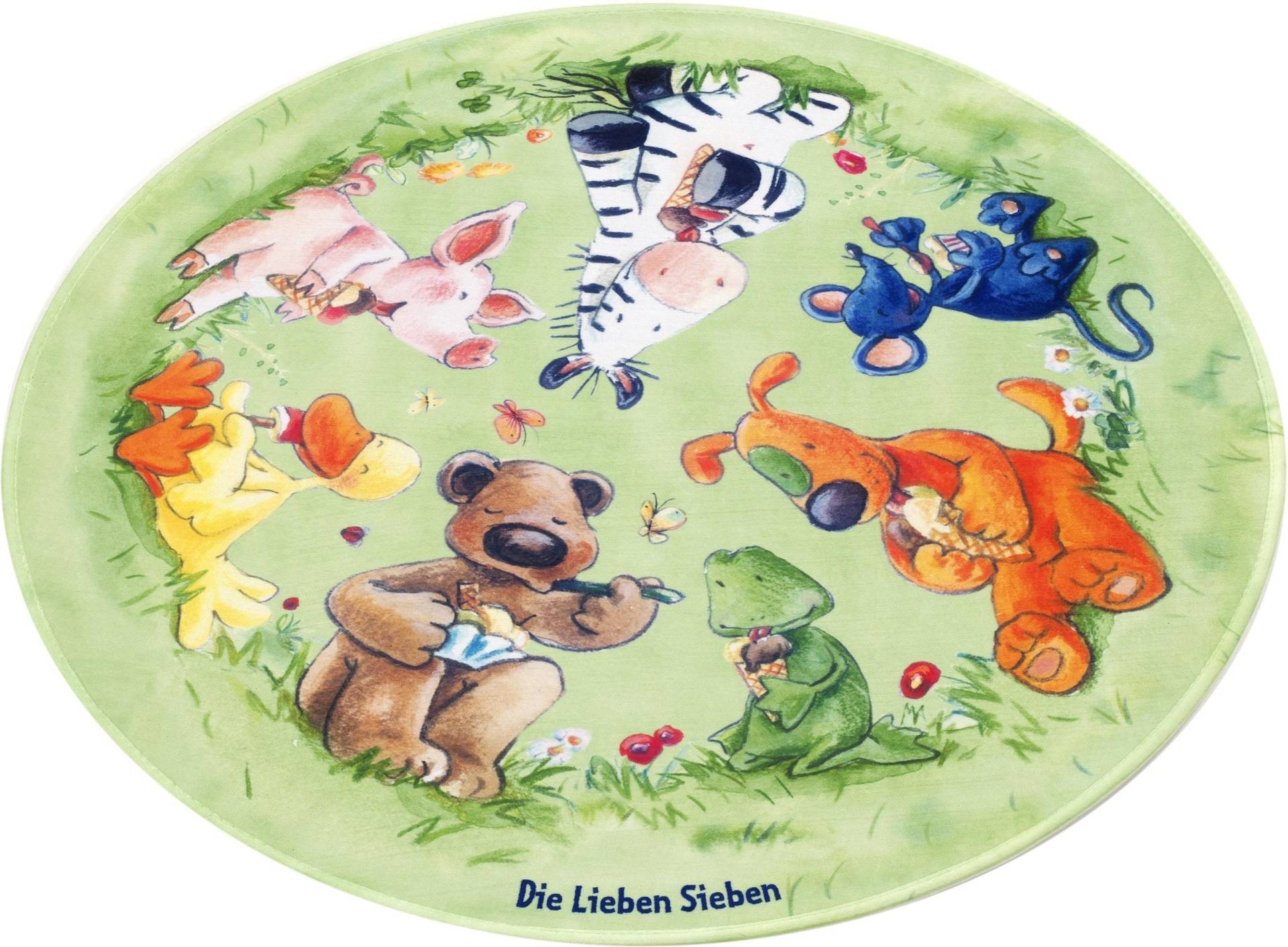 Die Lieben Sieben Kinderteppich »LS-214«, rund, Stoff Druck, Motiv Tiere, weiche Microfaser, Kinderzimmer von Die Lieben Sieben