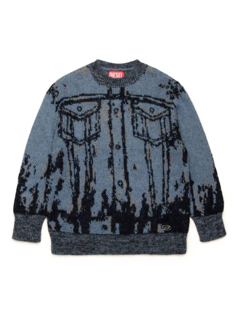 Diesel Kids Mohair blend pullover with denim jacket print - Blue von Diesel Kids