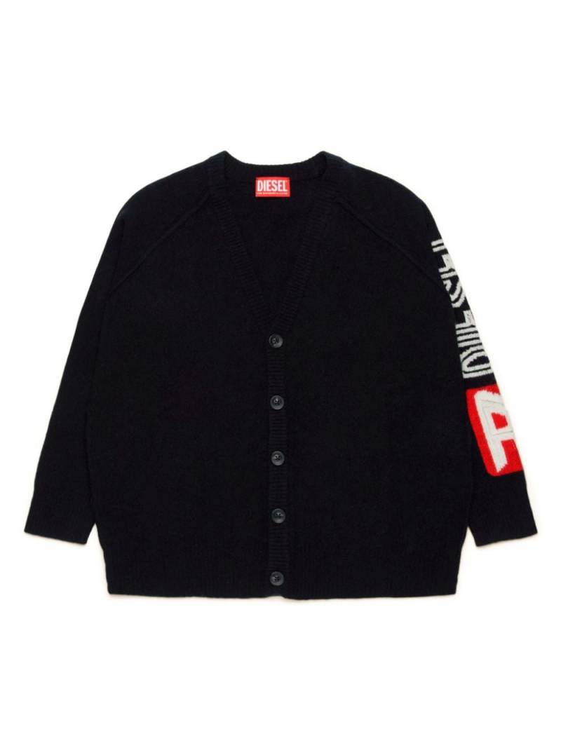 Diesel Kids logo-intarsia wool cardigan - Black von Diesel Kids