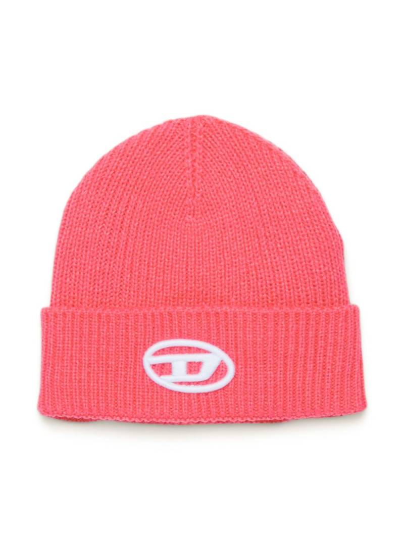 Diesel Kids logo patch knitted hat - Pink von Diesel Kids