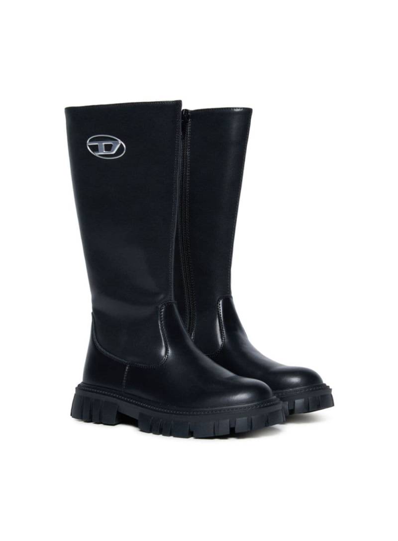 Diesel Kids logo tag rain boots - Black von Diesel Kids