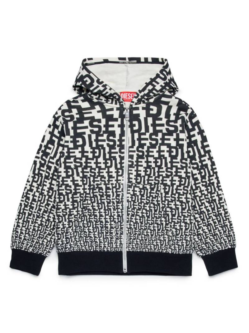 Diesel Kids monogram-print zip-up hoodie - Black von Diesel Kids