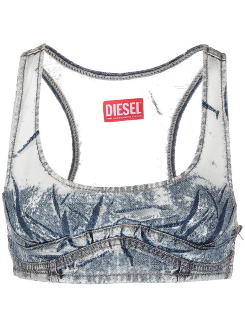 Diesel denim-patchwork mesh top - Blue von Diesel