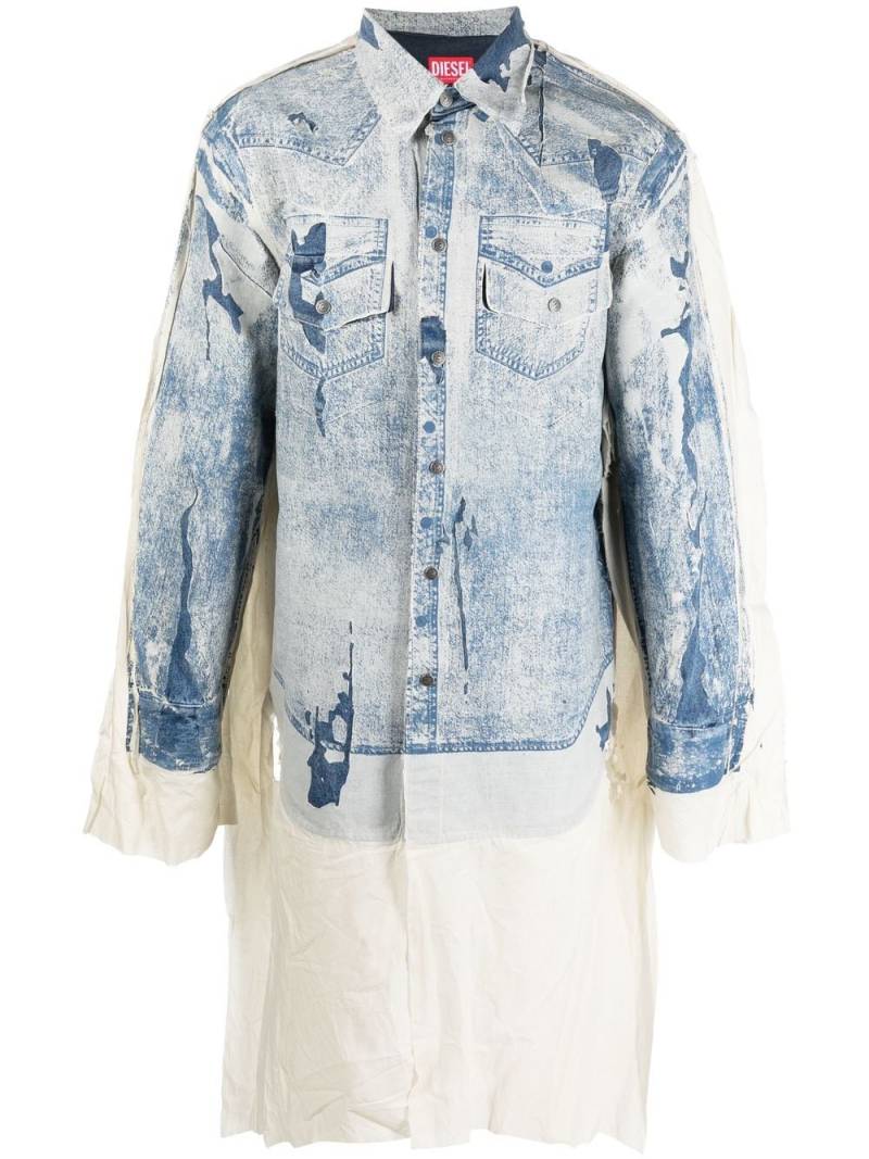 Diesel denim-print long shirt - Blue von Diesel