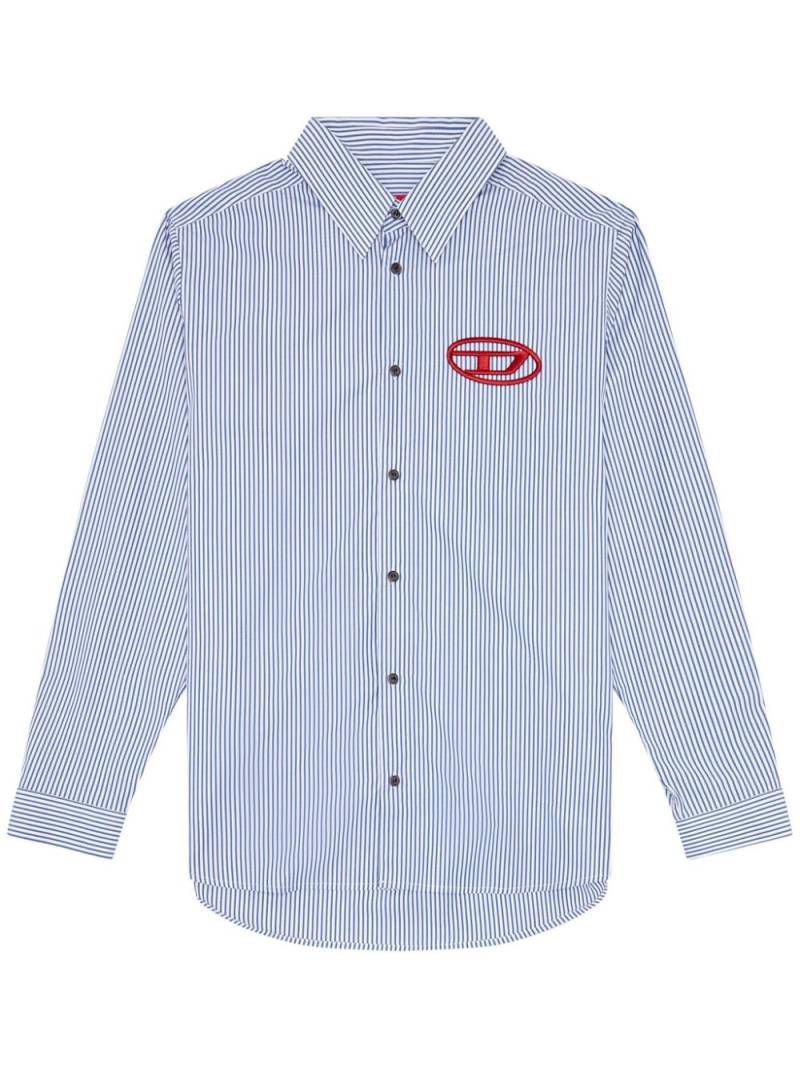 Diesel embroidered-logo striped poplin shirt - Blue von Diesel