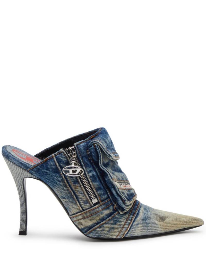 Diesel D-Venus Pocket 100mm denim mules - Blue von Diesel