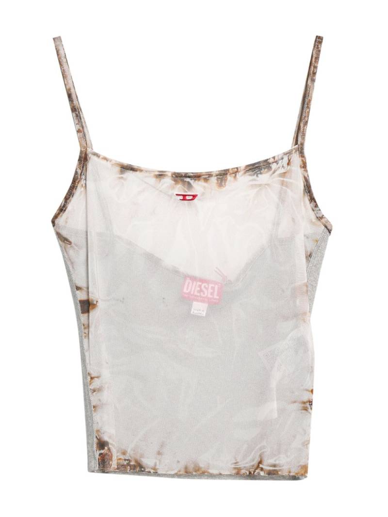 Diesel logo-appliqué semi-sheer tank top - White von Diesel