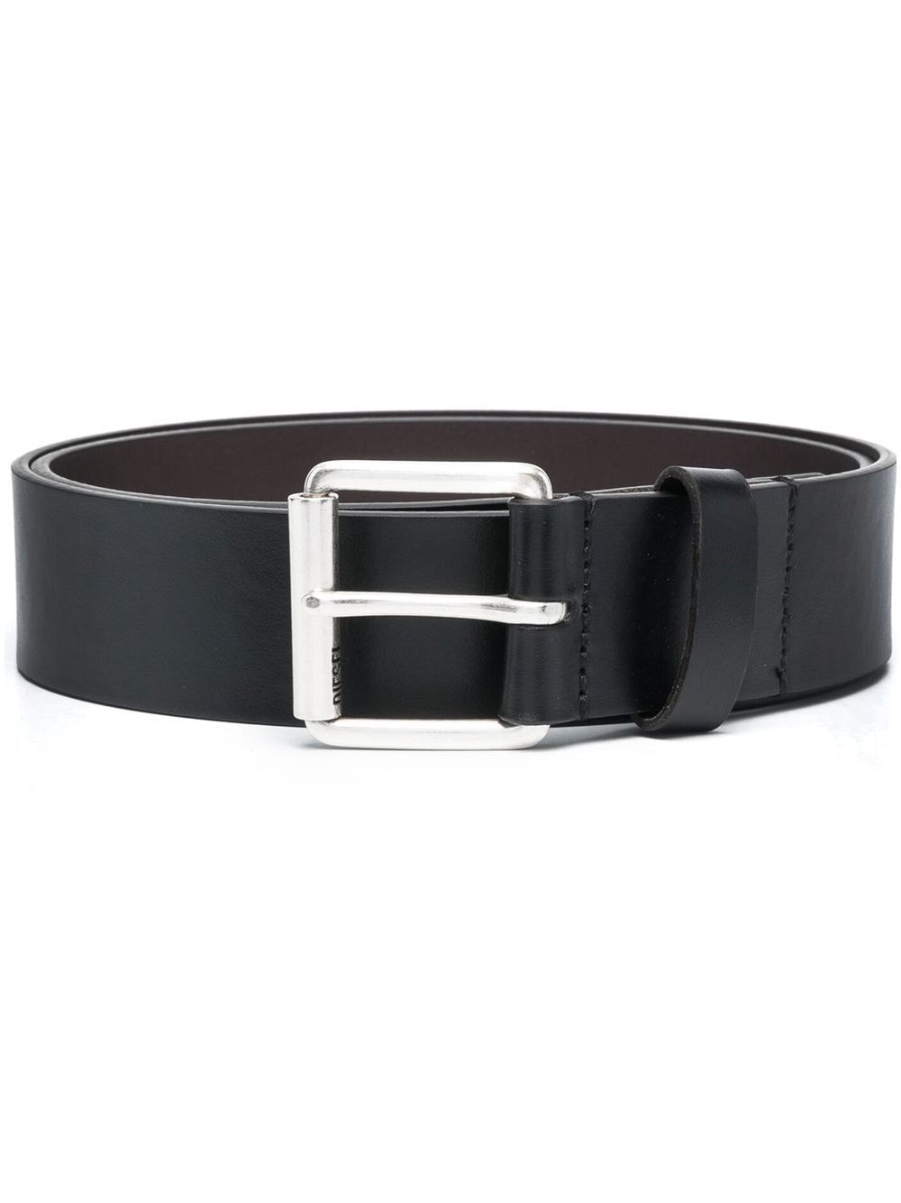 Diesel square buckle logo embossed leather belt - Black von Diesel