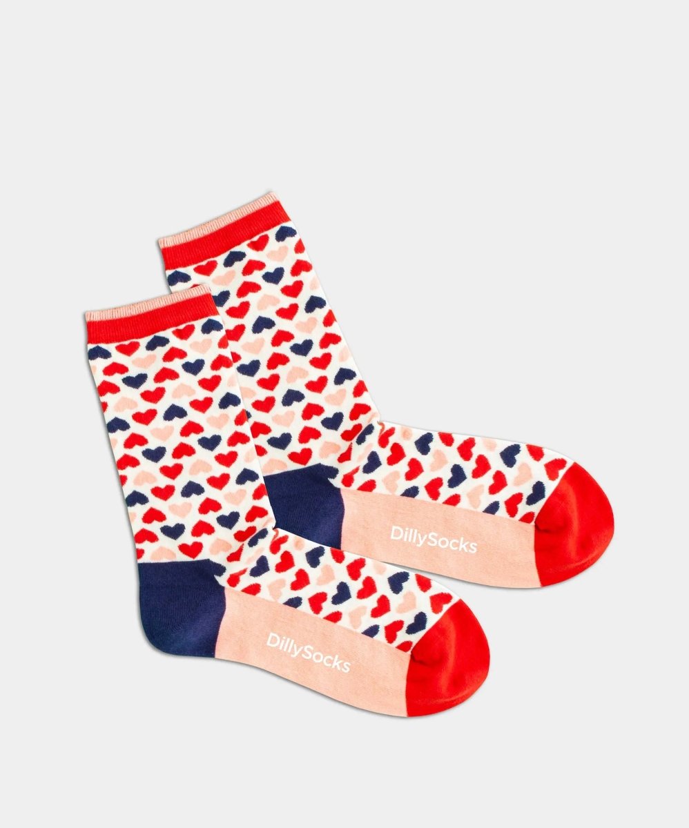 - Damensocken in Rot mit Herz Motiv/Muster - Damensocken in Rot mit Herz Motiv/Muster von DillySocks