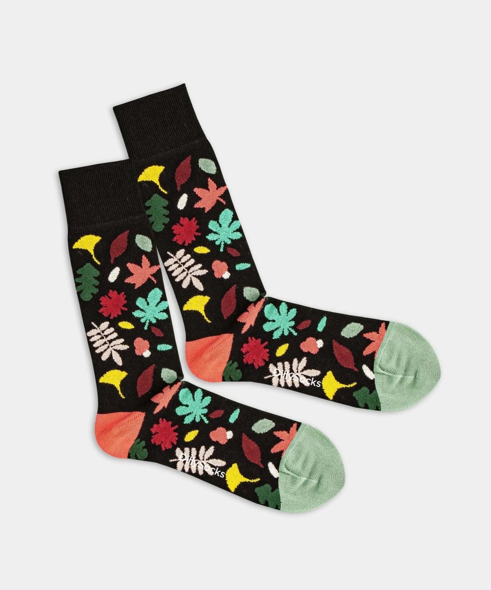 - Socken in Schwarz mit Blätter Motiv/Muster - Socken in Schwarz mit Blätter Motiv/Muster von DillySocks