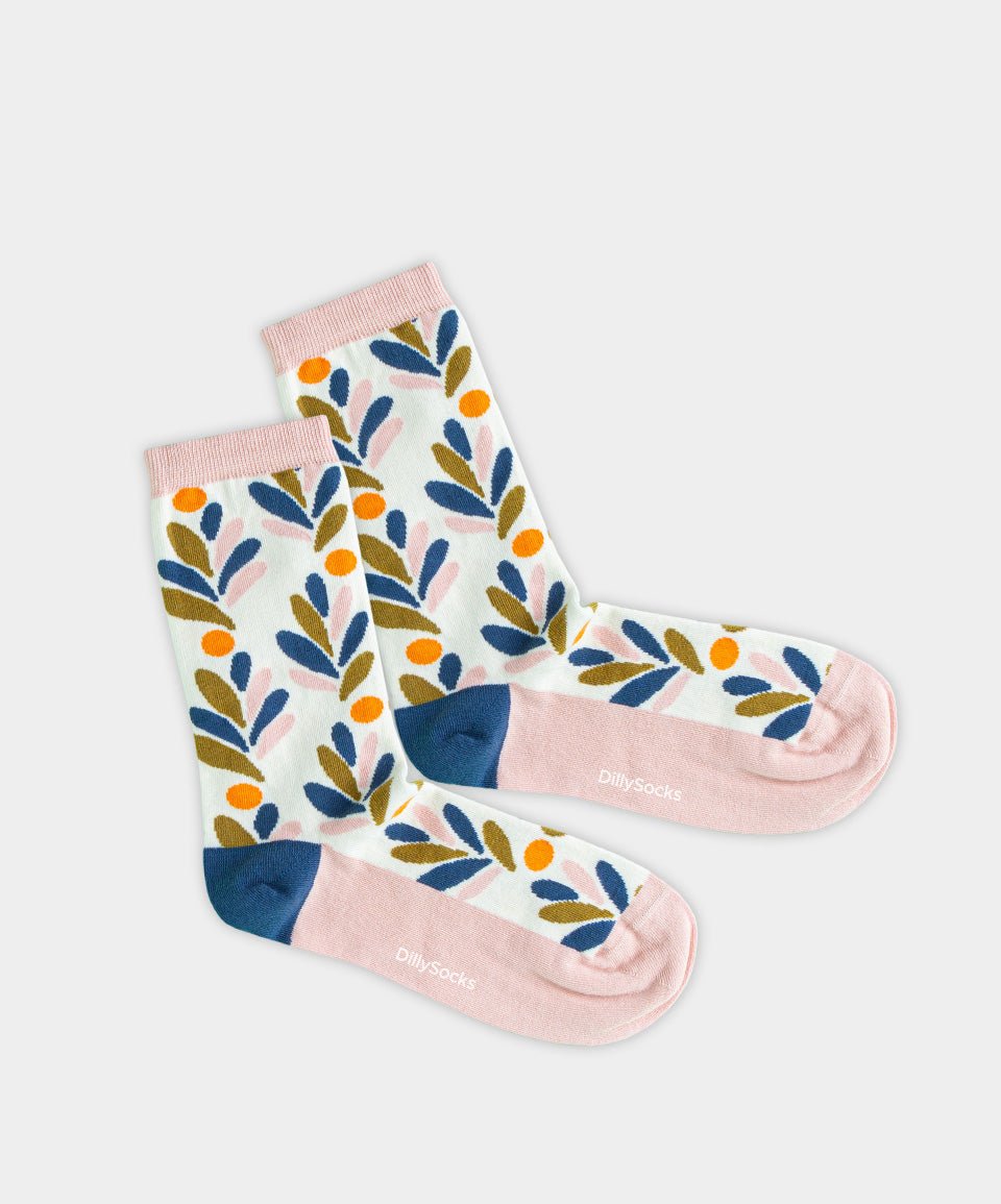 - Damensocken in Weiss Beige mit Pflanze Blumen Motiv/Muster - Damensocken in Weiss Beige mit Pflanze Blumen Motiv/Muster von DillySocks