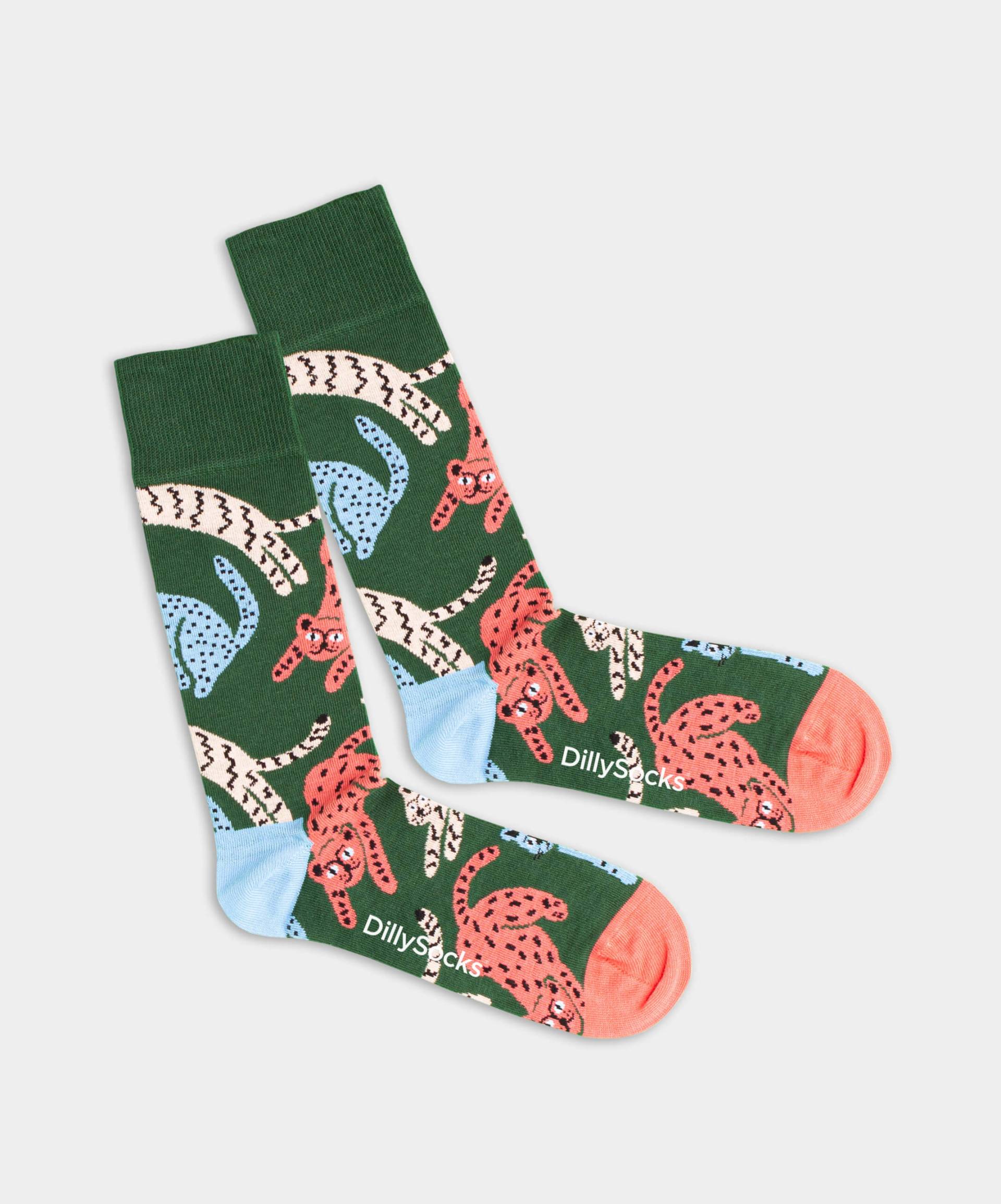- Socken in Grün mit Tier Katze Motiv/Muster von DillySocks