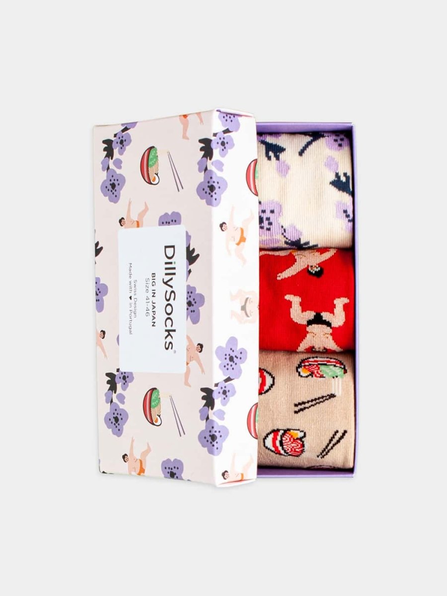 - Socken-Geschenkbox in Rot Braun Weiss mit Blumen Essen Motiv/Muster - Socken-Geschenkbox in Rot Braun Weiss mit Blumen Essen Motiv/Muster von DillySocks