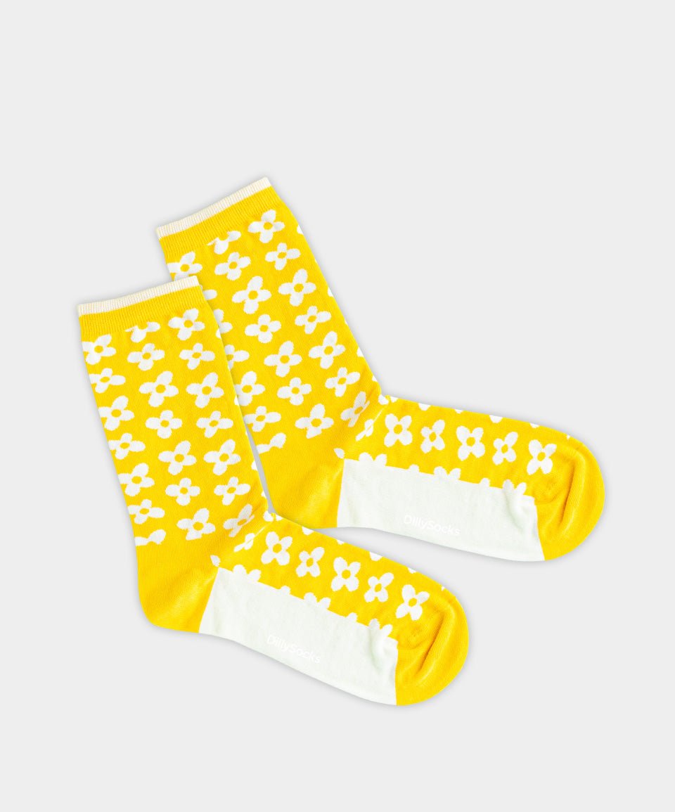 - Damensocken in Gelb mit Pflanze Blumen Motiv/Muster - Damensocken in Gelb mit Pflanze Blumen Motiv/Muster von DillySocks