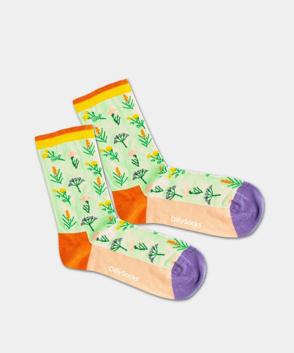 - Damensocken in Grün mit Blumen Motiv/Muster - Damensocken in Grün mit Blumen Motiv/Muster von DillySocks