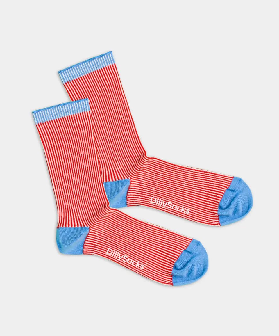 - Damensocken in Rot mit Streifen Motiv/Muster - Damensocken in Rot mit Streifen Motiv/Muster von DillySocks