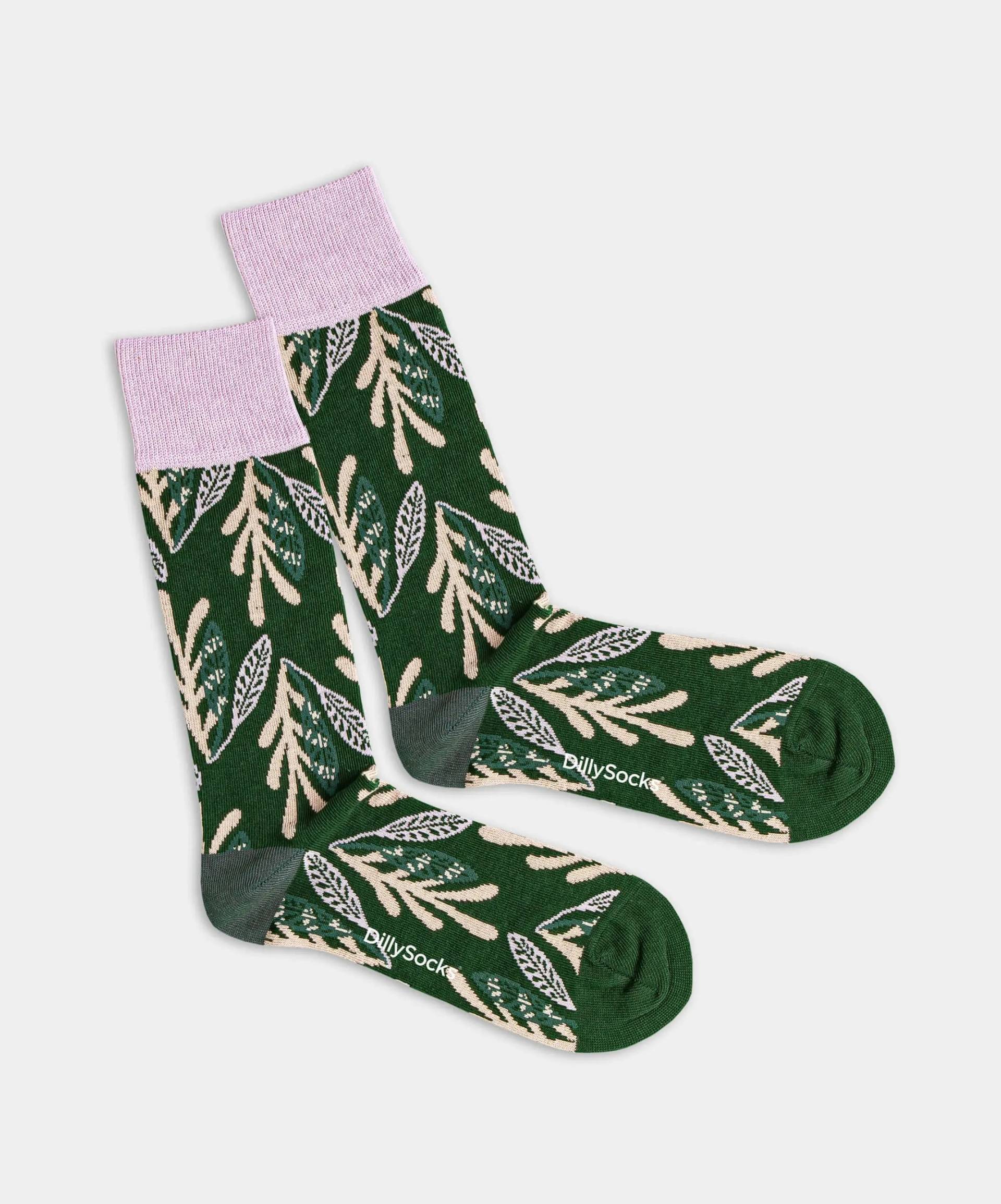 - Socken in Grün mit Pflanze Blätter Motiv/Muster von DillySocks