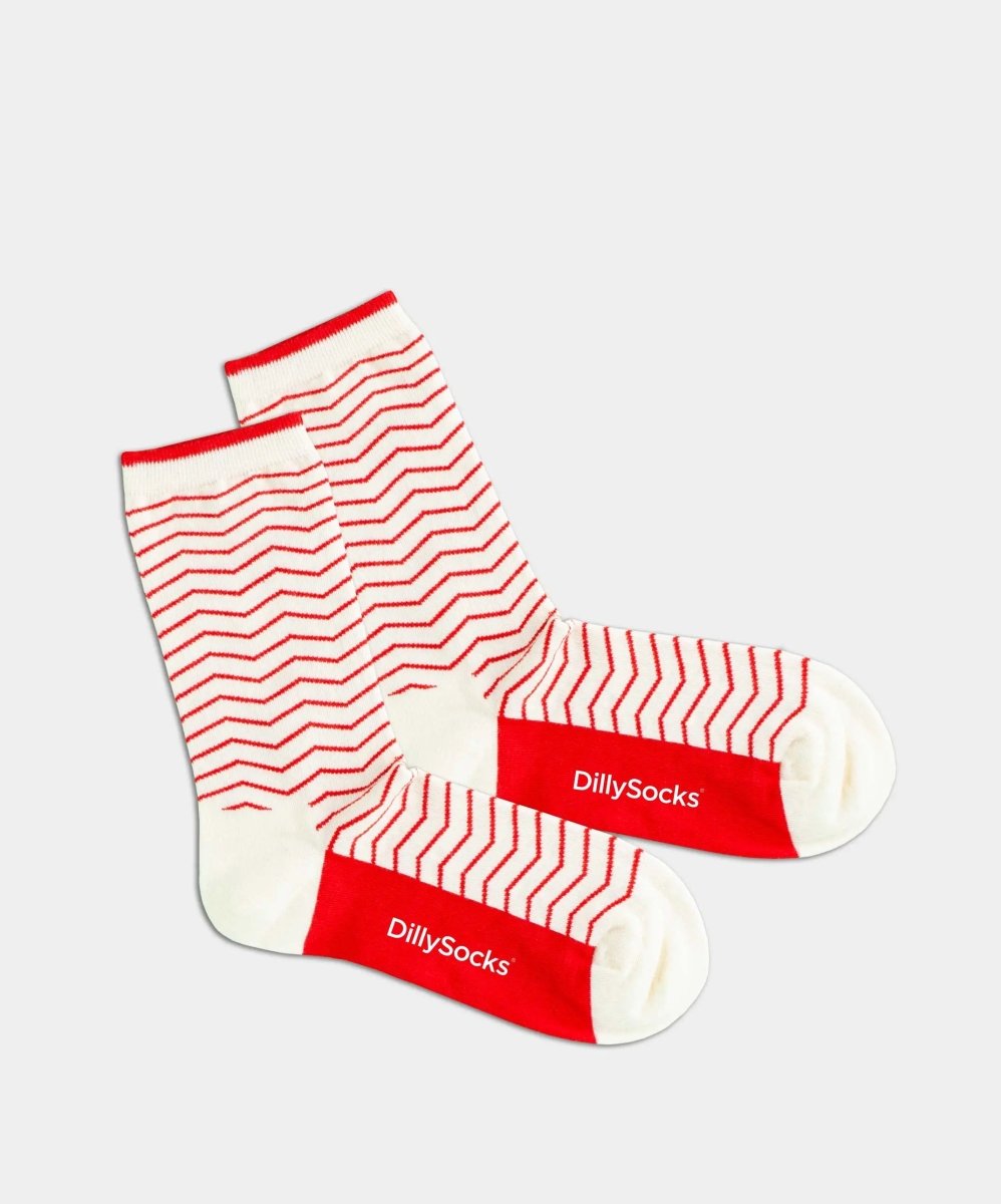 - Damensocken in Weiss mit Streifen Motiv/Muster - Damensocken in Weiss mit Streifen Motiv/Muster von DillySocks