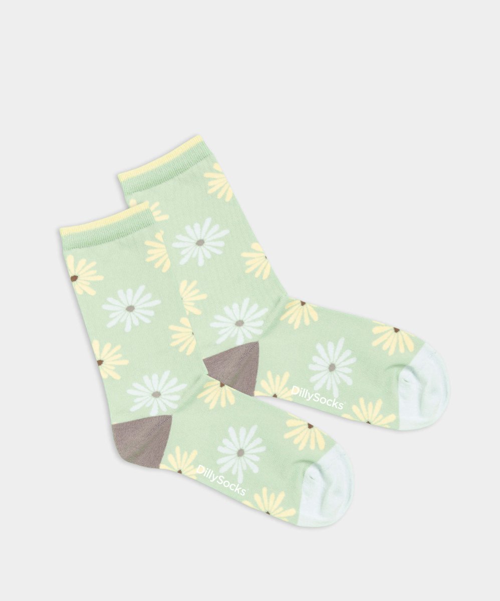 - Damensocken in Grün  mit Blumen Motiv/Muster von DillySocks