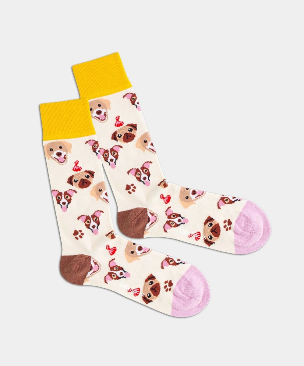 - Socken in Beige mit Hund Tier Motiv/Muster - Socken in Beige mit Hund Tier Motiv/Muster von DillySocks