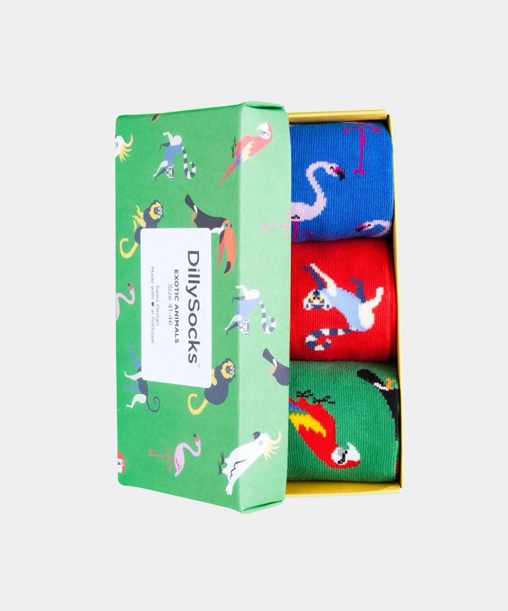 - Socken-Geschenkbox in Blau Rot Grün mit Tier Flamingo Motiv/Muster - Socken-Geschenkbox in Blau Rot Grün mit Tier Flamingo Motiv/Muster von DillySocks