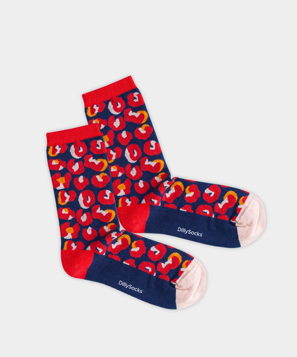 - Damensocken in Rot mit Leo Motiv/Muster - Damensocken in Rot mit Leo Motiv/Muster von DillySocks
