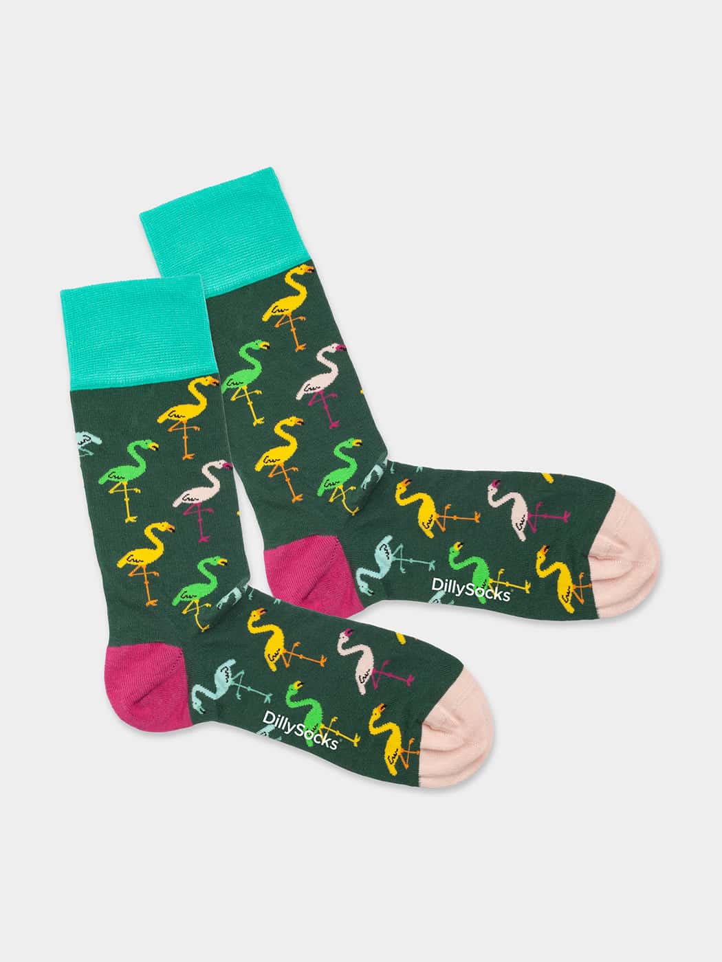 - Socken in Grün mit Tier Flamingo Motiv/Muster von DillySocks