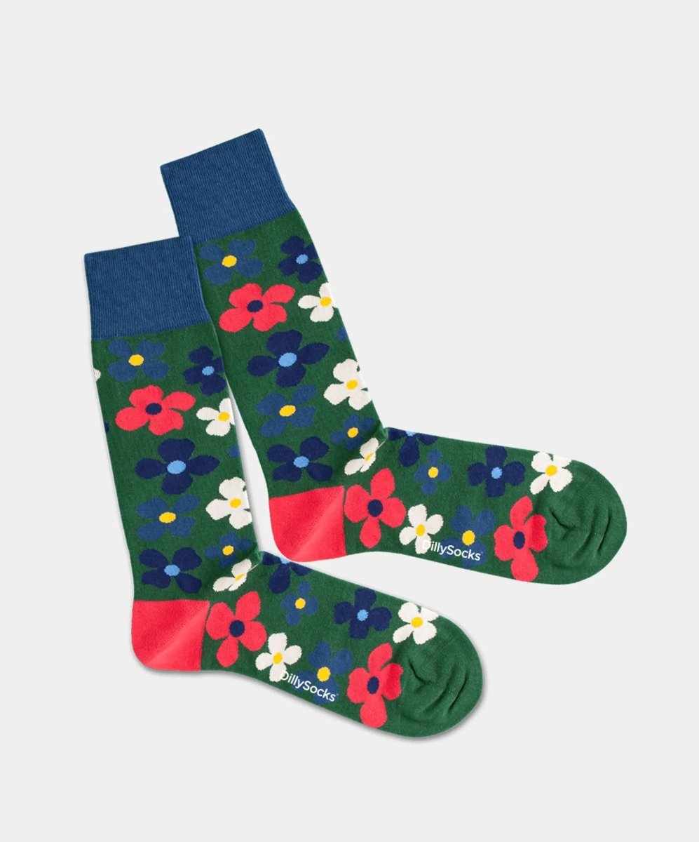 - Socken in Grün mit Blumen Motiv/Muster - Socken in Grün mit Blumen Motiv/Muster von DillySocks