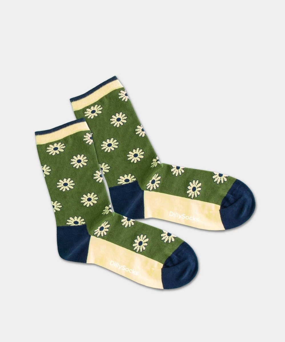 - Damensocken in Grün mit Blumen Motiv/Muster - Damensocken in Grün mit Blumen Motiv/Muster von DillySocks
