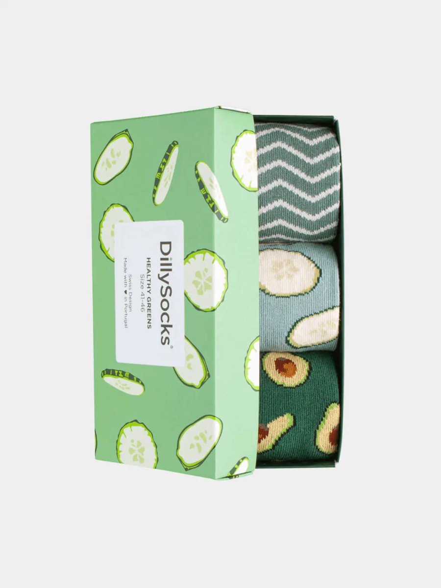 - Socken-Geschenkbox in Grün mit Essen Motiv/Muster - Socken-Geschenkbox in Grün mit Essen Motiv/Muster von DillySocks