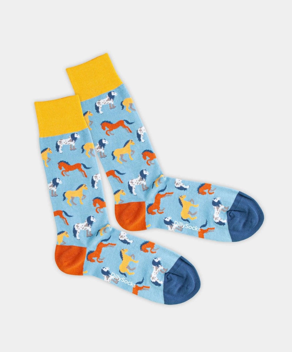 - Socken in Blau mit Tier Pferd Motiv/Muster - Socken in Blau mit Tier Pferd Motiv/Muster von DillySocks