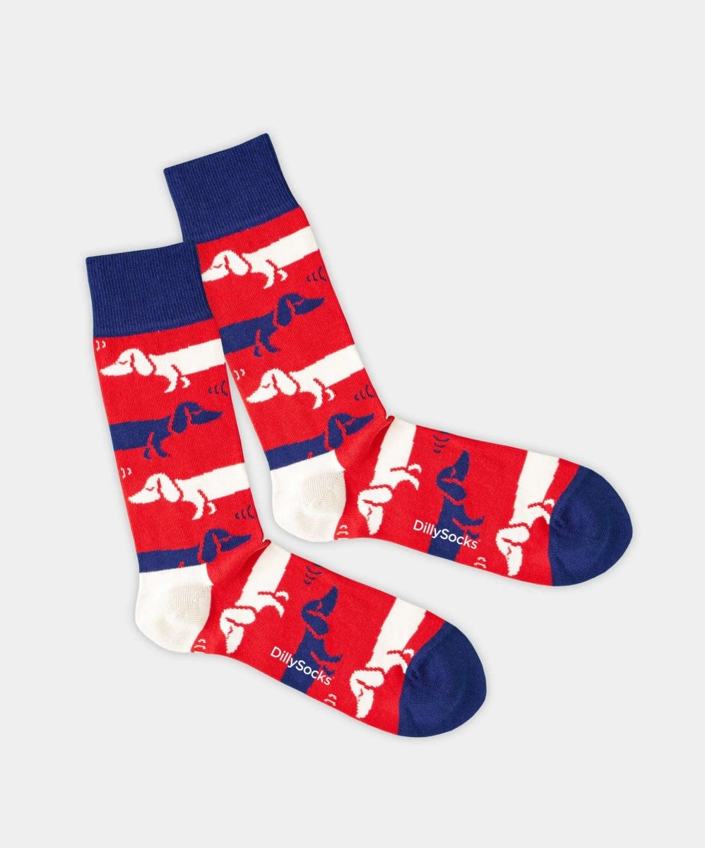 - Socken in Rot mit Hund Tier Motiv/Muster - Socken in Rot mit Hund Tier Motiv/Muster von DillySocks